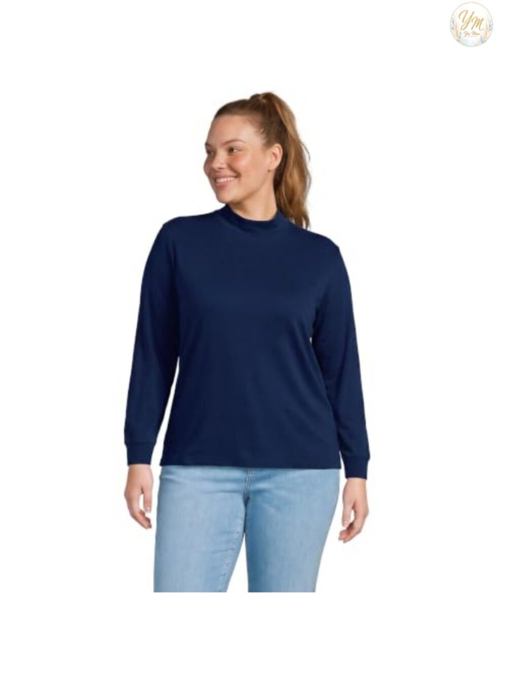 Lands' End Cotton Mock Turtleneck Long Sleeve Pullover Top